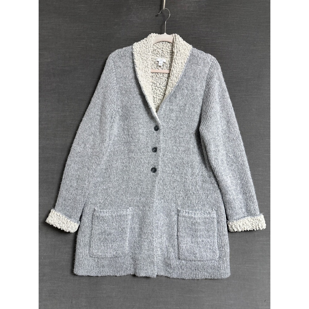 J Jill Cardigan L Gray Cotton Shawl Chunky Cozy Heavy Fall Winter Layer Neutral